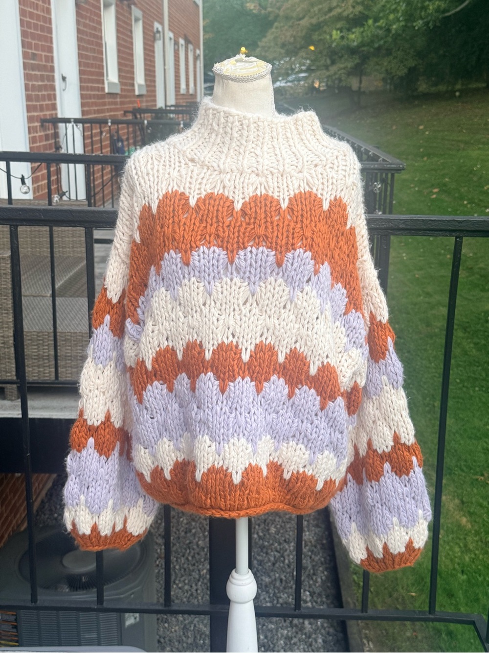 Color Block Knit Sweater in Orange & Purple